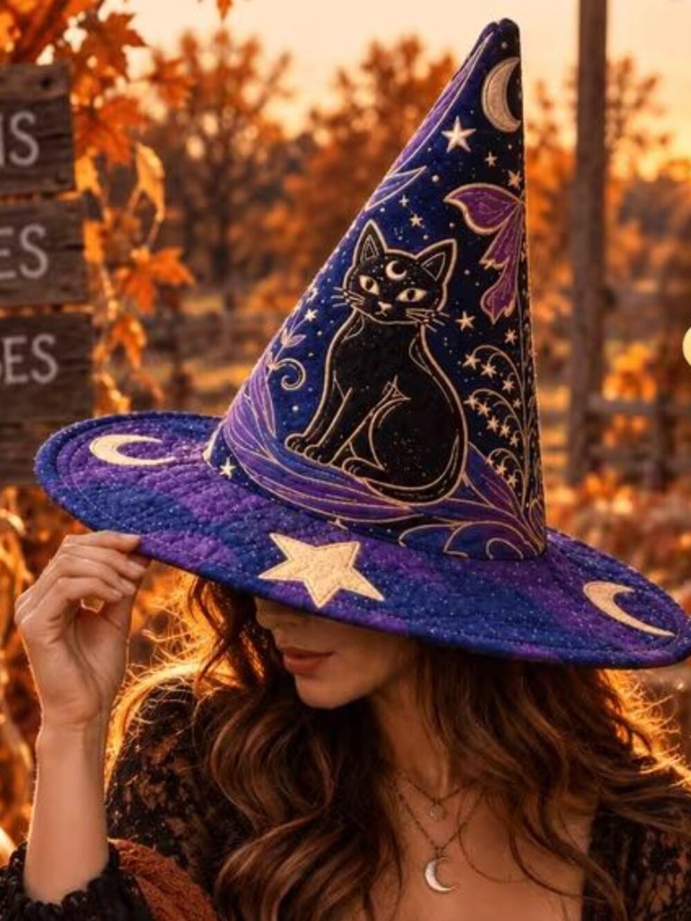 QUILTED ASTRAL CAT WITCH HAT